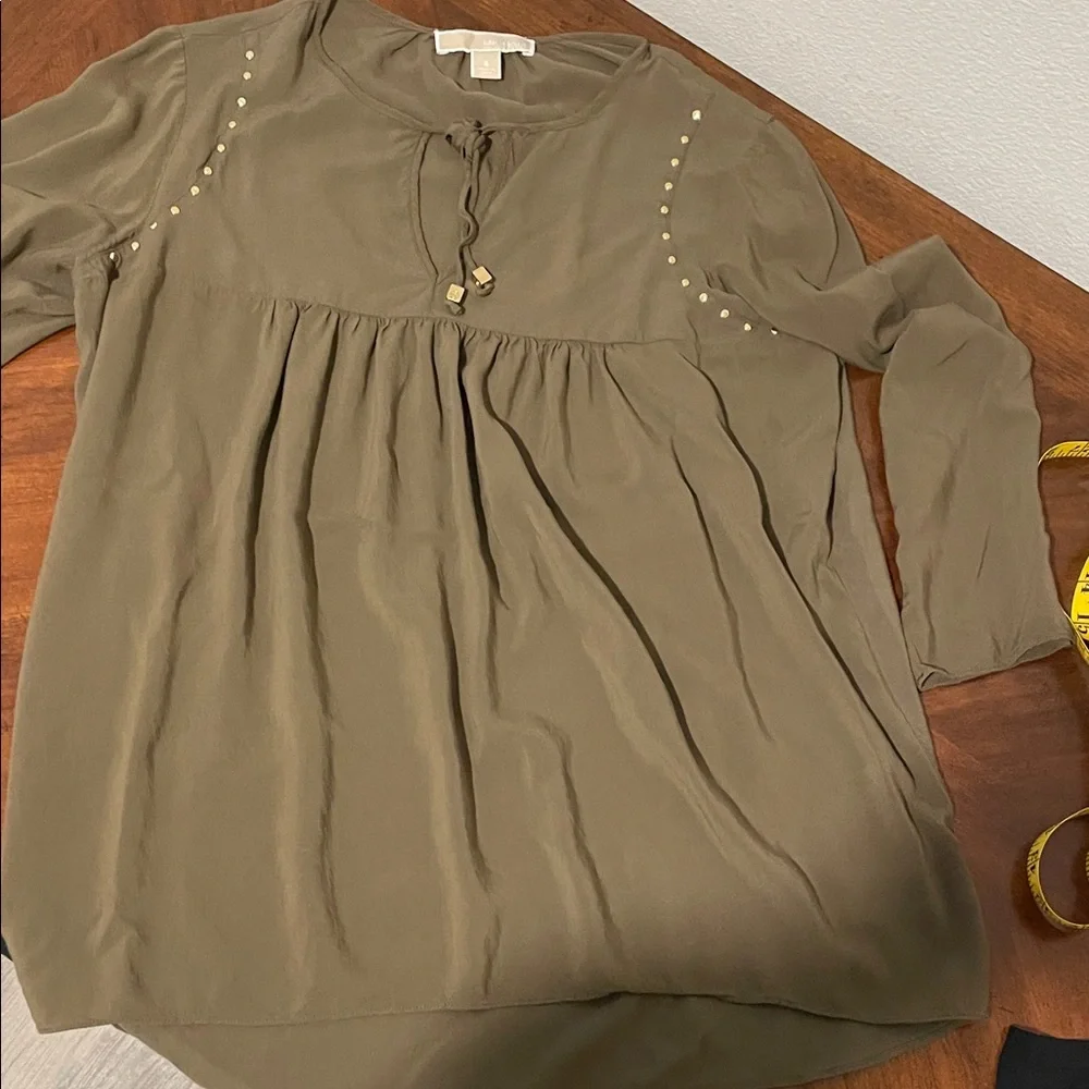 Michael Kors Khaki Blouse with Gold Accents
